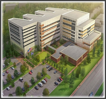 The Richmond Justice Center is a design-build six-story, 412,000 square foot, precast facility with 1,032 beds that shares a site with the City Jail. The unusual topography of the site -- the residential portion of the Center is nestled against an 80-foot bluff -- offers privacy, and the extensive sitework and landscaping create vegetated views from each room.