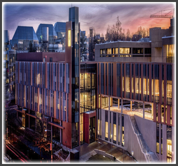 The Student Center was designed in accordance with LEED Platinum certification requirements, and incorporates sustainable design features such as a 14,000 SF green roof, photovoltaic panels, a rain garden, and more.